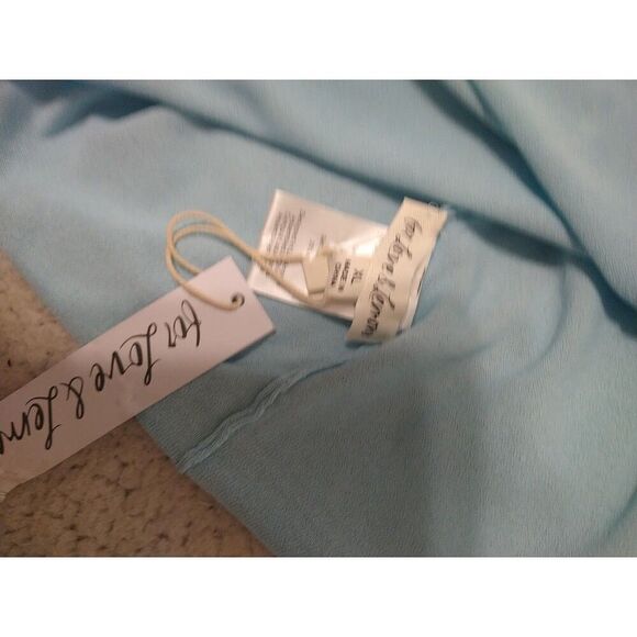 For Love And Lemons Turtleneck Ruched Sleeve Blouse Nwt Xl Sky Blue Semi-sheer - Picture 9 of 12
